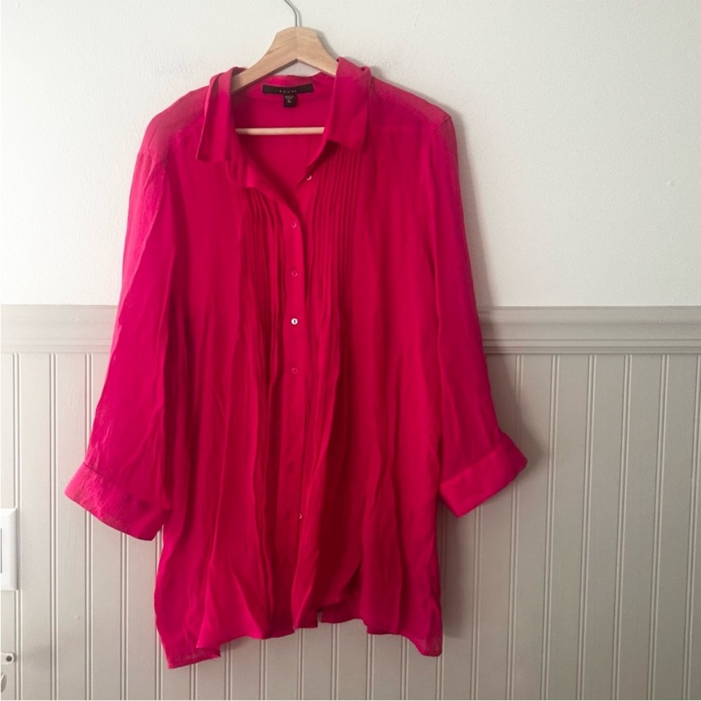 Fever Size XL Hot Pink Long Sleeve Button Down Shirt